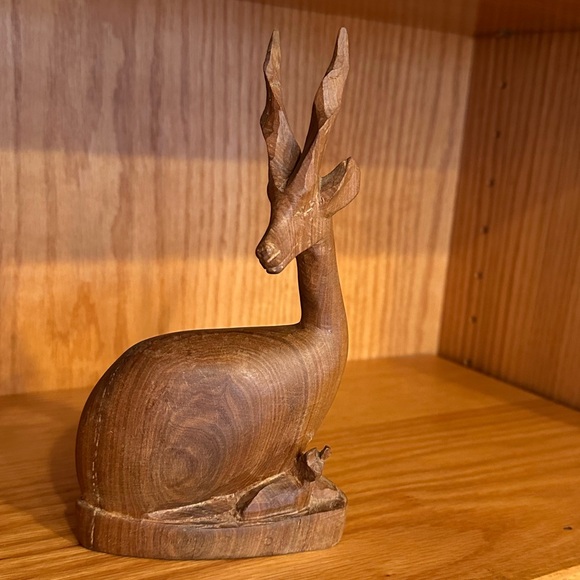 Vintage Hand-CarvedWooden Antelope Sculpture